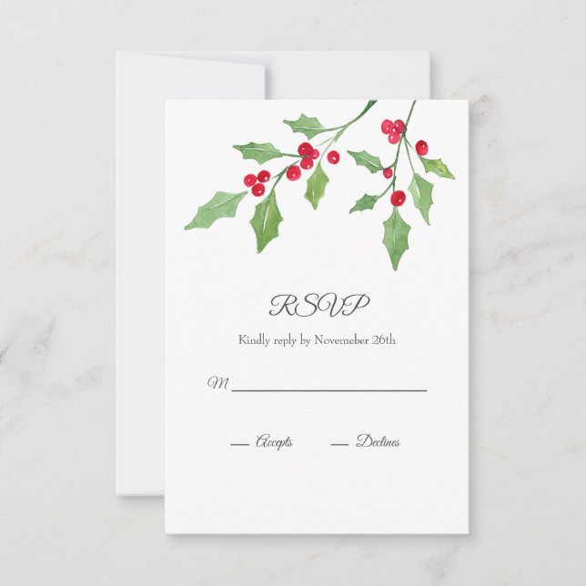 Carte RSVP Holly Sprigs aquarelle (Devant)