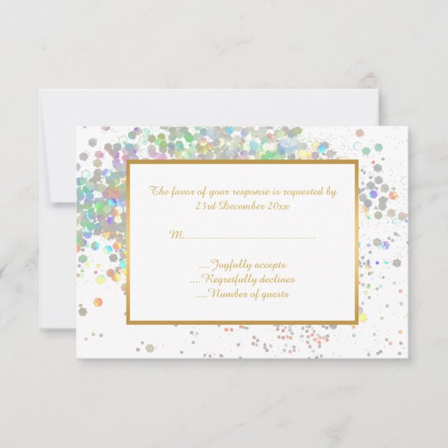 CARTE RSVP HOLOGRAPHIQUE PASTEL BLANC ÉLÉGANT SUR  (Devant)