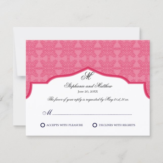Carte RSVP Honeysuckie Monogramme Damask (Devant)