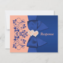 Carte RSVP IMPRIMÉE Peach Blue RIBBON