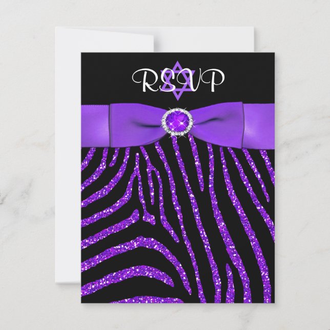 CARTE RSVP IMPRIMÉE RIBBON Zebra Purple FAUX Parti (Devant)