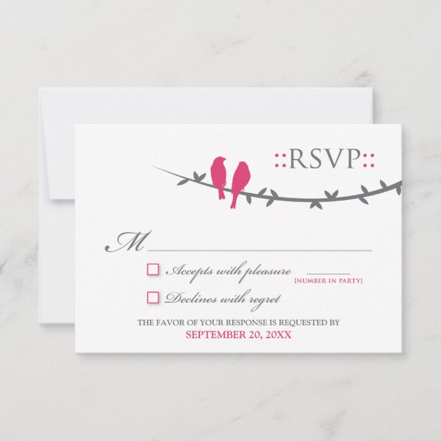Carte RSVP Inséparable (fuchsia & blanc) (Devant)