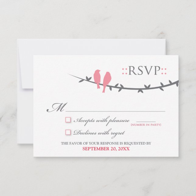 Carte RSVP Inséparable (rose et blanc) (Devant)