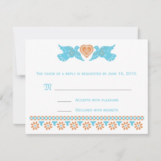 Carte RSVP Inséparable - turquoise et orange (Devant)