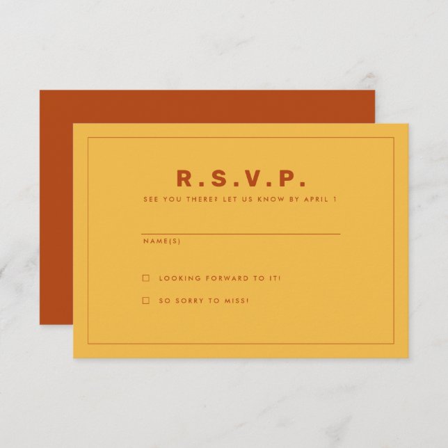 Carte RSVP inspirée de Wes Anderson orange et jaun (Devant / Derrière)