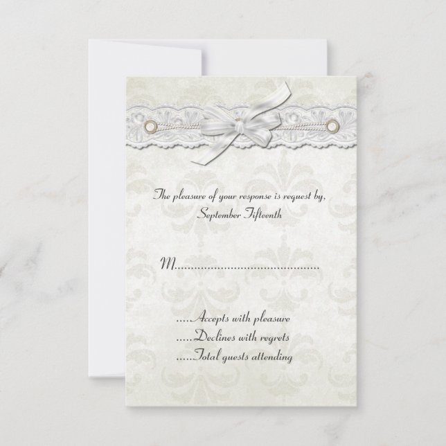 Carte RSVP Ivory Mariage damassé (Devant)