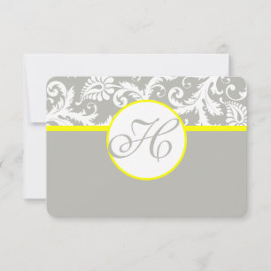Carte RSVP Jaune et Gris Damas - Cloud Argent