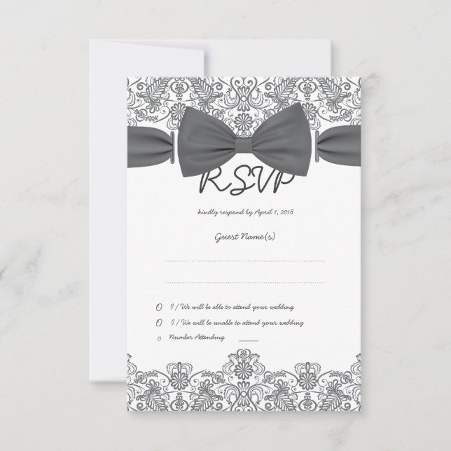 Carte RSVP Lace Dark Bow Damask (Devant)