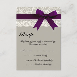 Carte RSVP Lace Ribbon Grey et Plum