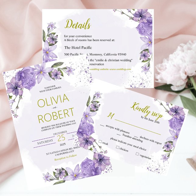 Carte RSVP Lavender Purple et Gold Lilac (Créateur téléchargé)