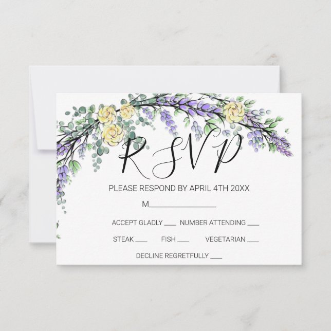 Carte RSVP Lavender Yellow Rose et Eucalyptus (Devant)