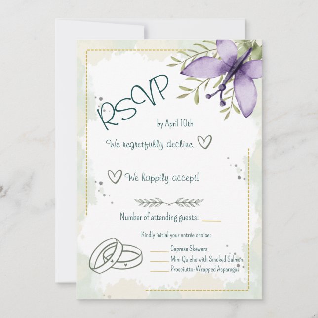 Carte RSVP Lilac Butterfly Watercolor (Devant)
