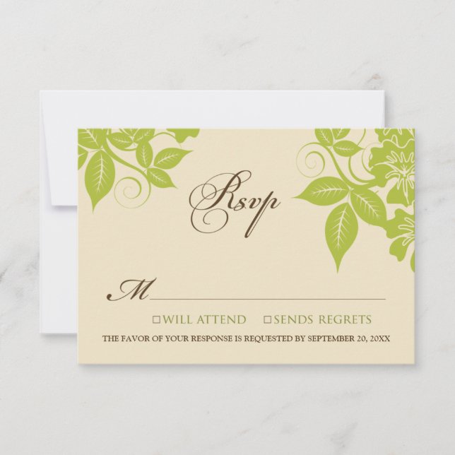 Carte RSVP Lime/Chocolat Floral Moderne (Devant)