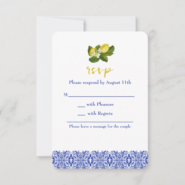 Carte RSVP Limone I Italien Lemon & Blue Tile (Devant)