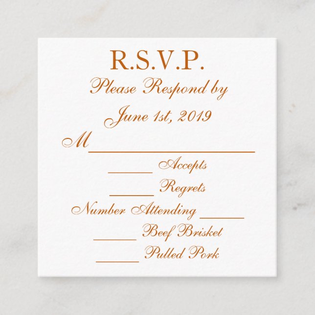 Carte RSVP Longhorn Burnt Orange et White Response (Devant)