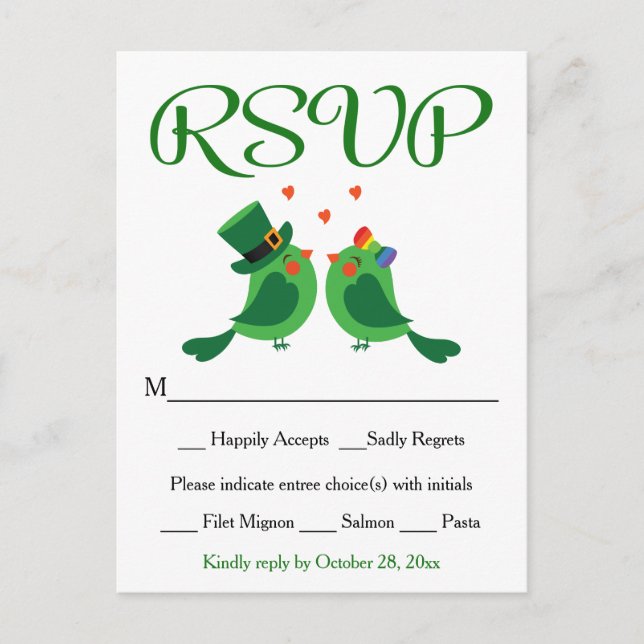 Carte RSVP Lovebird Green & White Wedding Party (Devant)