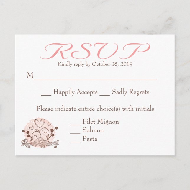 Carte RSVP Lovebirds Rose Et Brown Réponse (Devant)
