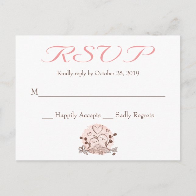 Carte RSVP Lovebirds Rose Et Brown Réponse (Devant)