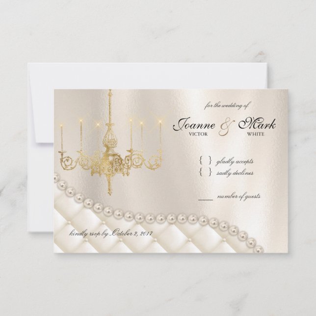 Carte RSVP Lustre de Mariage Perles d'Ivoire Éclai (Dos)