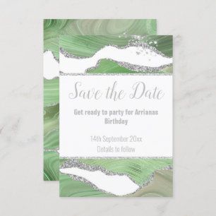 CARTE RSVP LUXE MARBRE ARGENT VERT RÉPONSE