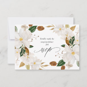 Carte RSVP Magnolia Floral blanc w Repas