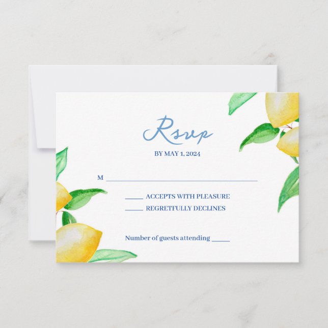 Carte RSVP Mariage au citron couleur méditerranéen (Devant)