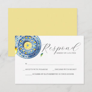 Carte RSVP mariage bleu et jaune