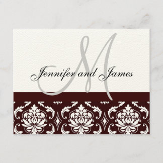 Carte RSVP Mariage Brown Damas Noms Monogrammes
