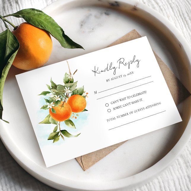Carte RSVP Mariage Calligraphie Citrus Orange (Créateur téléchargé)