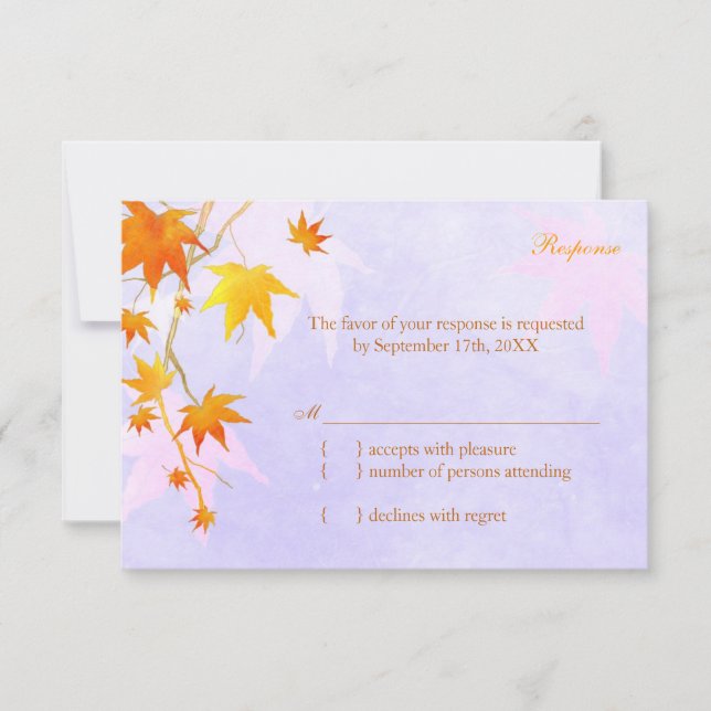 Carte RSVP Mariage campagnard d'automne Maple Leaf (Devant)