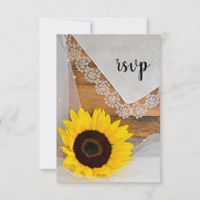 Carte RSVP Mariage campagnard de tournesol et dent (Devant)
