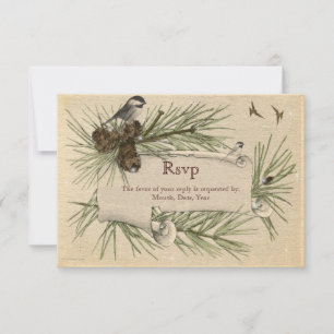 Carte RSVP Mariage campagnard hiver vintage