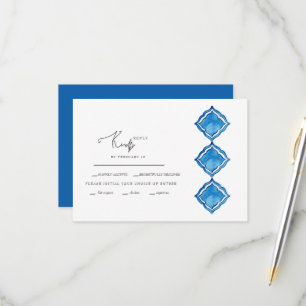 Carte RSVP Mariage Carrelage bleu Cobalt Méditerra