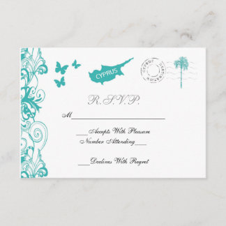 Carte RSVP Mariage Chypre En Aqua Et Blanc