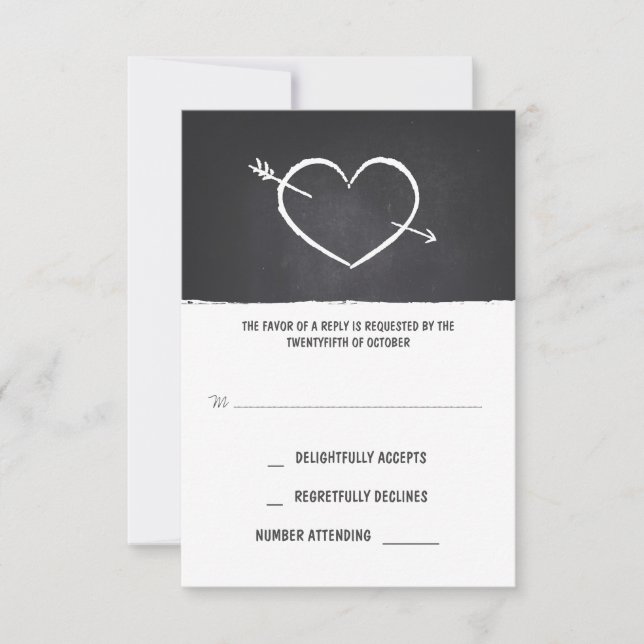 carte RSVP mariage coeur mignon (Devant)