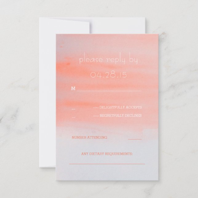 carte RSVP mariage corail rose aquarelle moderne (Devant)