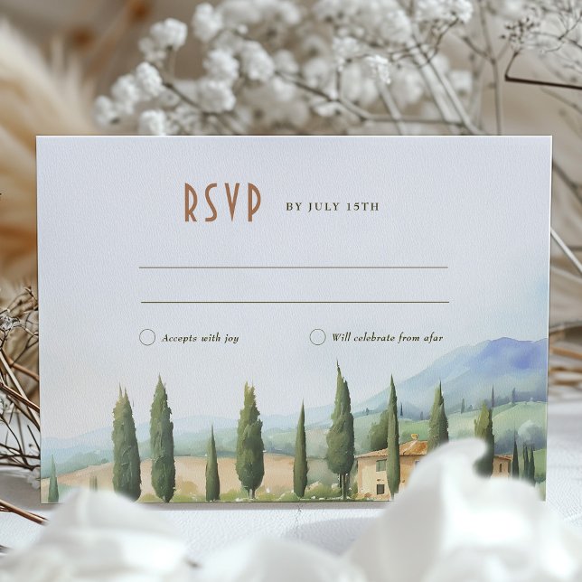 Carte RSVP Mariage Couleur d'Eau Campagne italienn (Créateur téléchargé)