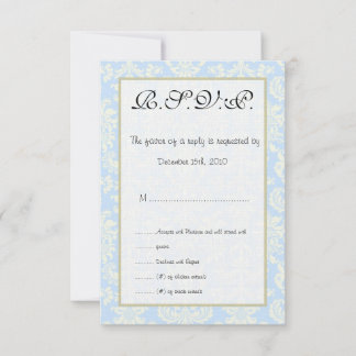 Carte RSVP Mariage damassé bleu/blanc