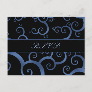 carte rsvp mariage damassé bleue