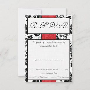 Carte RSVP Mariage damassé Floral Noir/Rouge