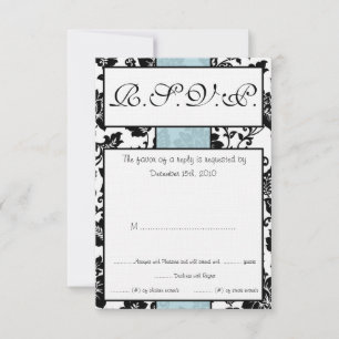 Carte RSVP Mariage damassé Florale Noir/Bleu