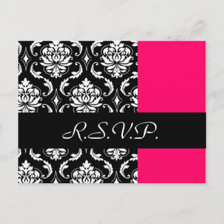 Carte RSVP mariage damassé Fushia