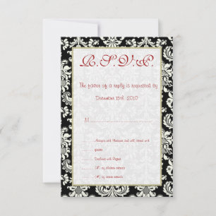 Carte RSVP Mariage damassé noir/blanc