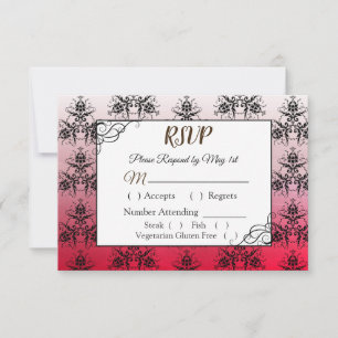Carte RSVP Mariage damassé noire et rouge