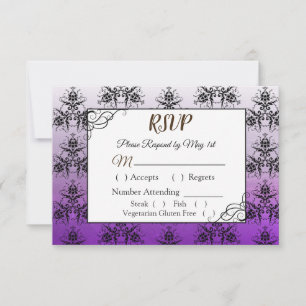 Carte RSVP Mariage damassé noire et violette