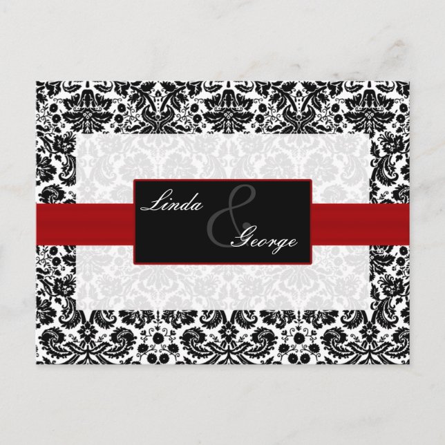 carte rsvp mariage damassé rouge (Devant)