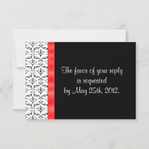 Carte RSVP Mariage damassé rouge noir