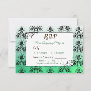 Carte RSVP Mariage damassé verte