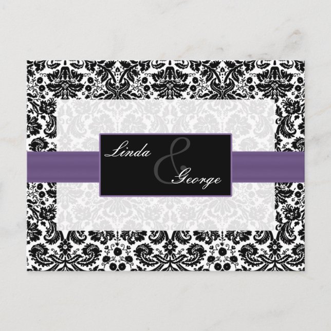 carte rsvp mariage damassé violet (Devant)