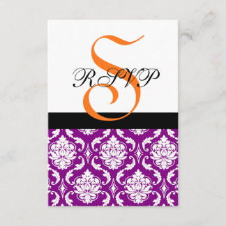 Carte RSVP Mariage damassé violet | Monogramme ora